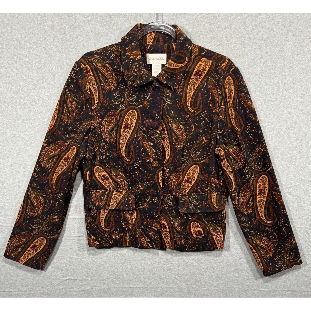 Chadwick's Paisley Print Jacket Collared Button Front‎ Career Top Size 10